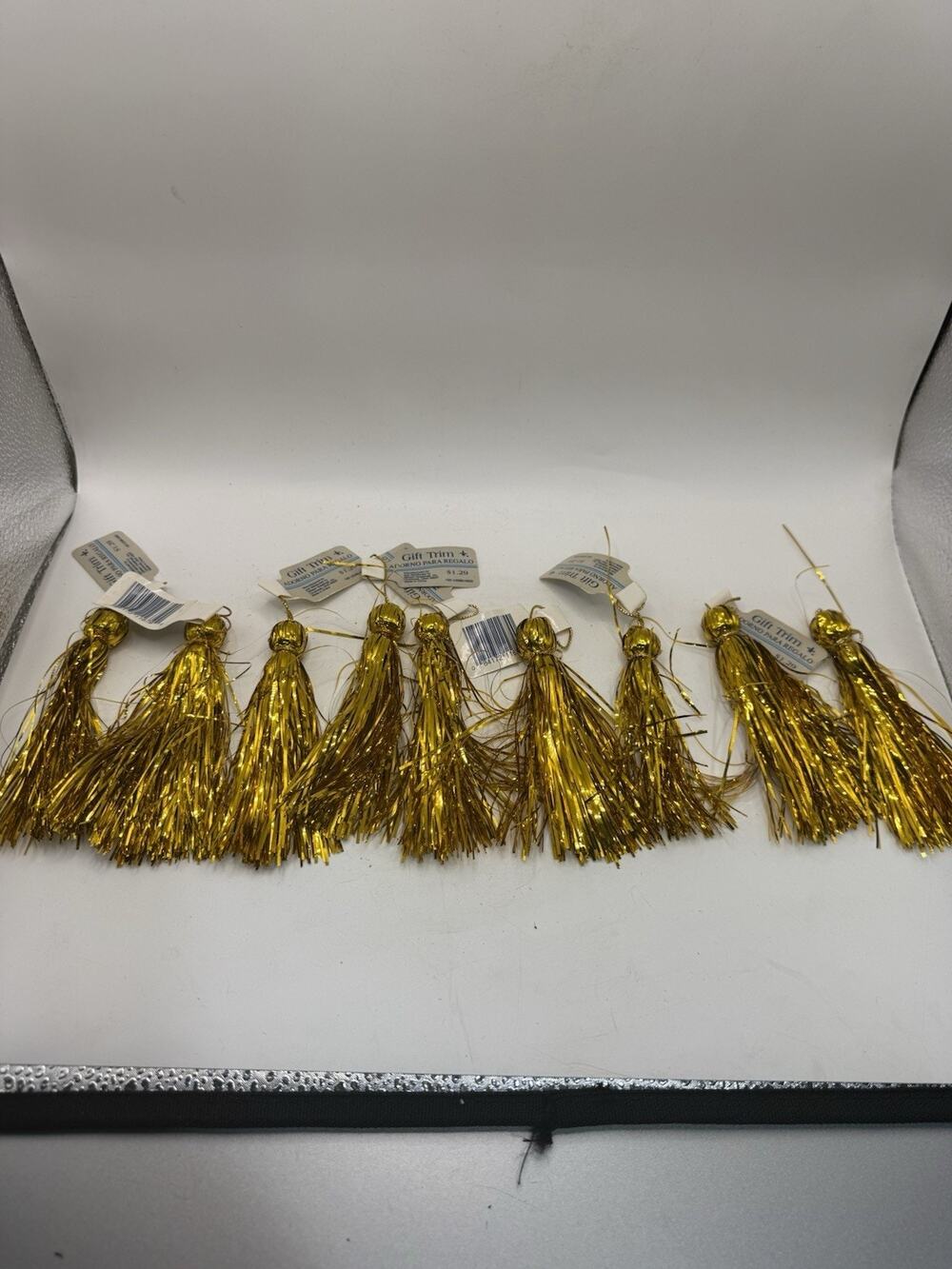 Lot of 9 Vintage Gibson Greetings Gold Metallic Gift Trim Tassels NOS *